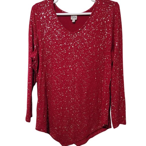 Como Vintage Tops - Como Vintage Top Size 2X Red Metallic Long Sleeve